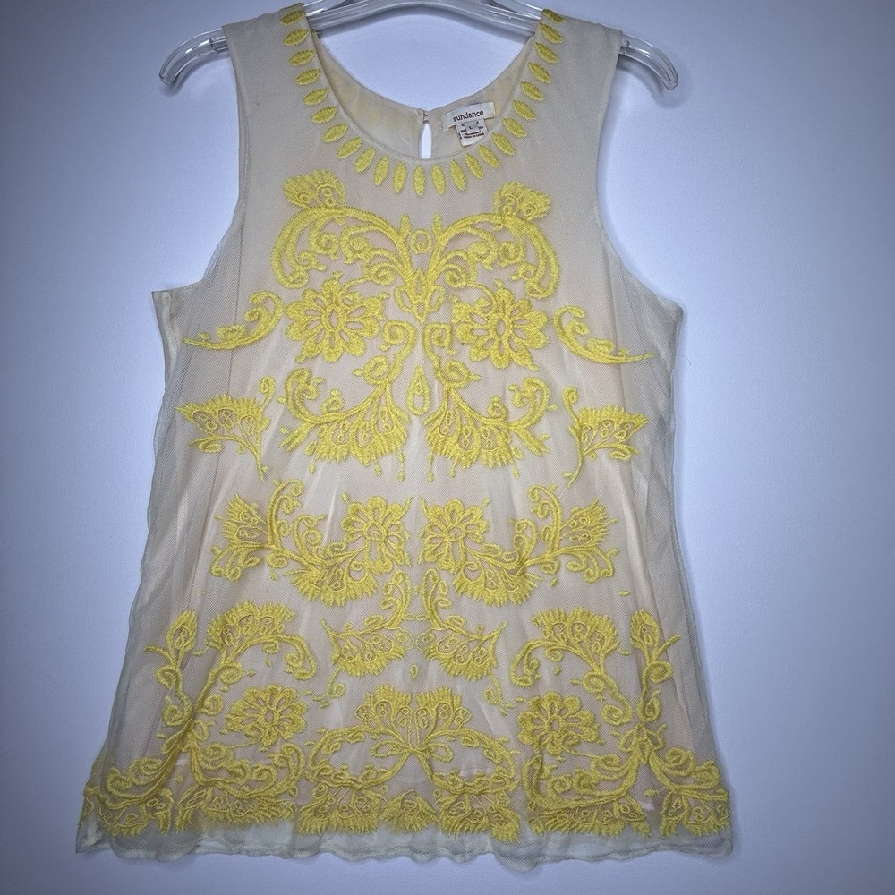Sundance Yellow Embroidered Boho Blouse Large Sleeveless